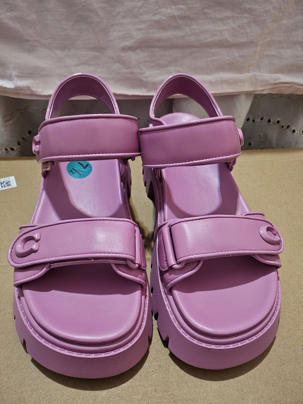 Coach Brynn Pink Platform Sandals with Hook-and-Loop Straps 7.5 - Picture 2 of 6